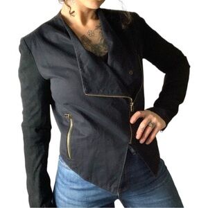 AQUA Goat Leather & Twill Moto Style Blazer
